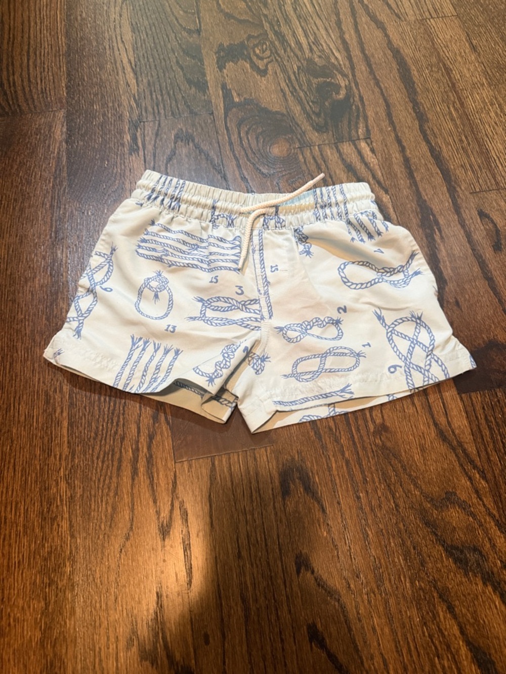 The Beaufort Bonnet Company Kids Swim Shorts in White with Blue Rope Print